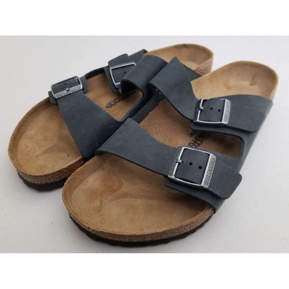 Birkenstock Arizona Sandals Black Oiled Leather Size 46